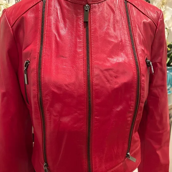 bebe  Y2K Vibrant Red Leather Jacket - Picture 2 of 9